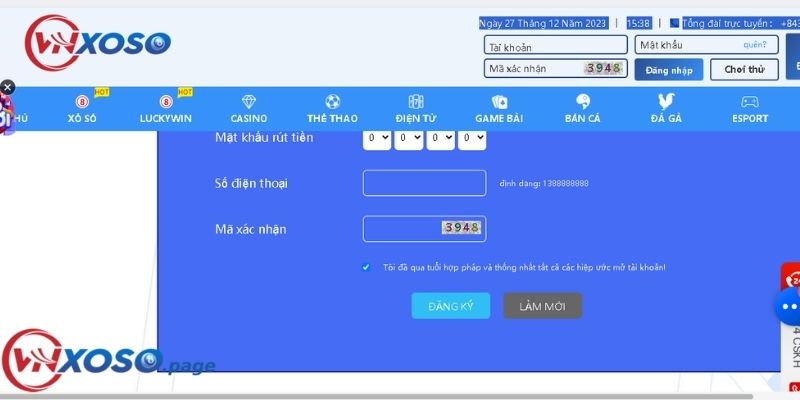 Cược thủ tiến hành nhập mã xác minh và hoàn tất tại Vnxoso